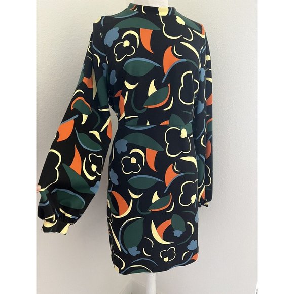 BODEN 14R Mod Sheath Dress Abstract Long Sleeves Retro Knee Length Workwear New - Picture 3 of 16